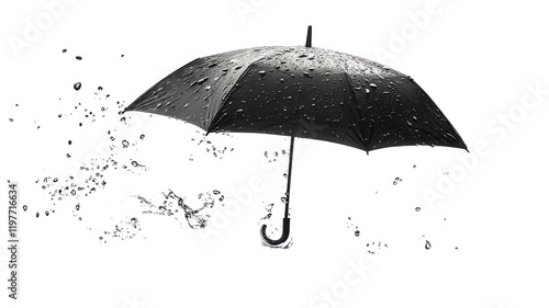 Black Umbrella with Rain Drops Splashing Rainy Day Weather Photography