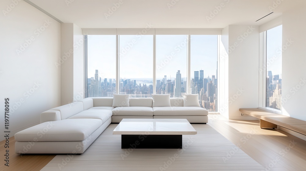 luxury apartment with exclusive view Modern living room with a city skyline view and minimalist decor. luxury apartment with exclusive view Modern living room with a city skyline view and minimalist decor.