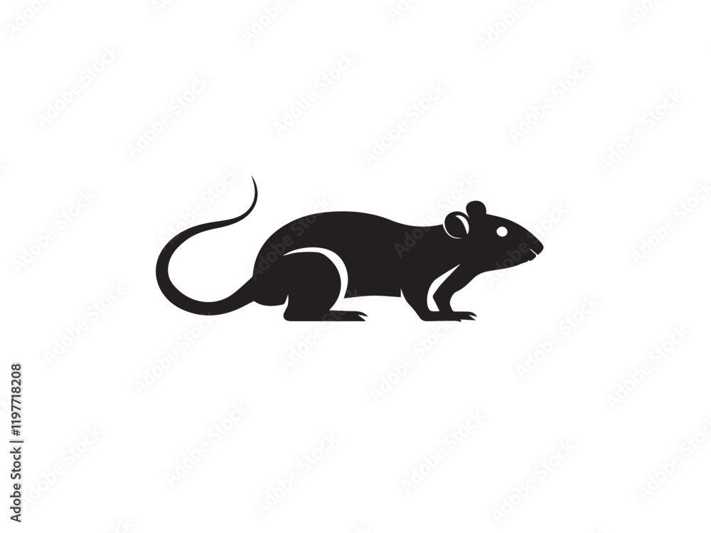 Fototapeta premium Black mouse silhouette isolated on white background. Mouse silhouette. Vector illustration.