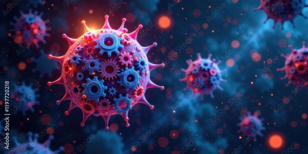 Microscopic Engineered Organisms A Detailed Rendering of Complex Cellular Mechanisms and Interconnected Components Microscopic Engineered Organisms A Detailed Rendering of Complex Cellular Mechanisms and Interconnected Components