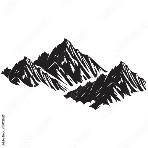 Mountain silhouette - vector icon. Rocky peaks. Mountains ranges. Black and white mountain icon.