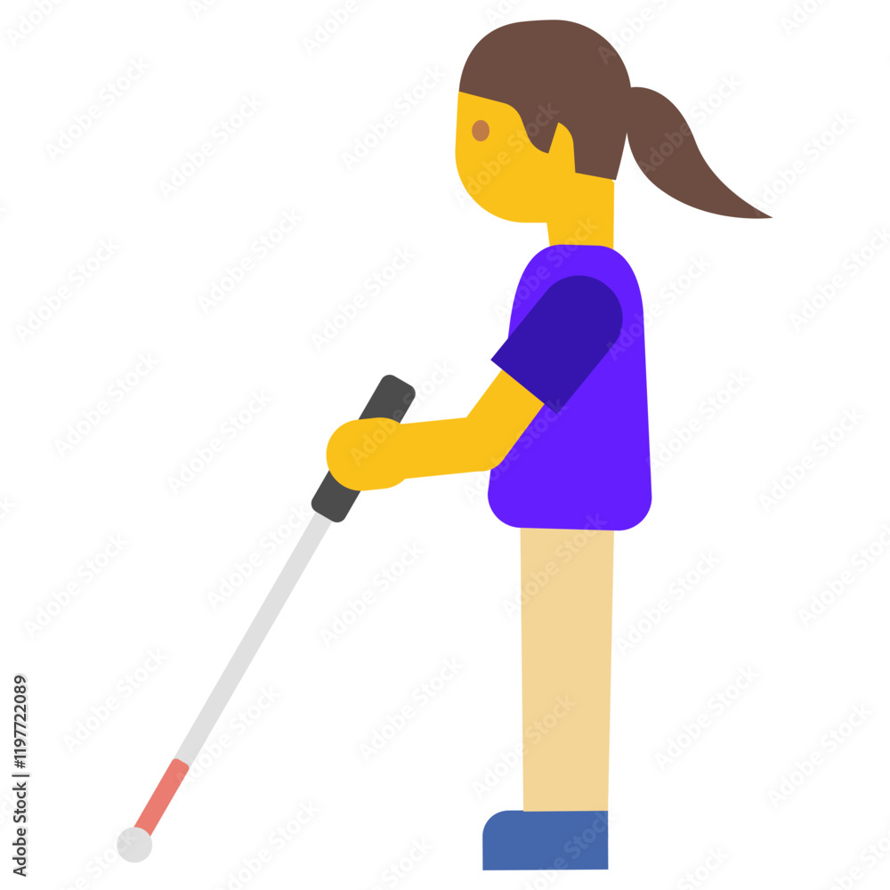 Cartoon Clipart, Illustration of a Person Using a White Cane, Isolated on White Background Cartoon Clipart, Illustration of a Person Using a White Cane, Isolated on White Background