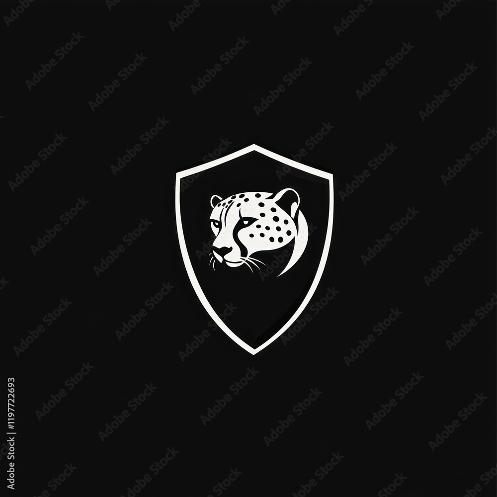 Cheetah head inside a shield emblem on a dark background for logo or mascot use Cheetah head inside a shield emblem on a dark background for logo or mascot use