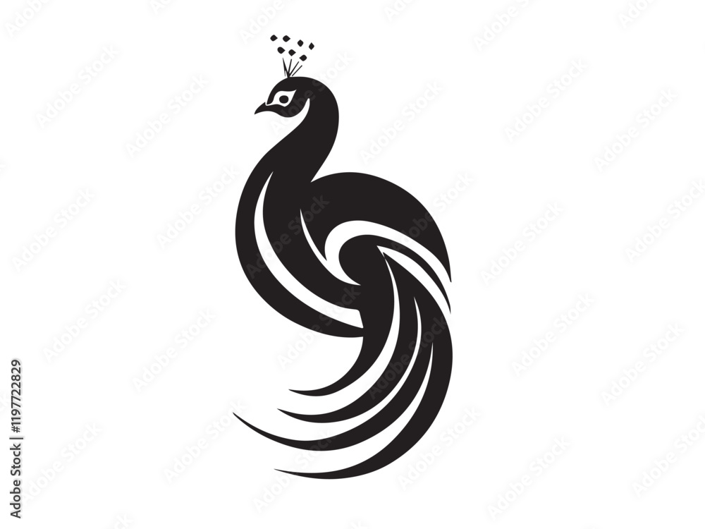 Fototapeta premium Peacock silhouette. Black peacock silhouette isolated on white background. Peacock icon. Animal silhouette. Vector illustration.