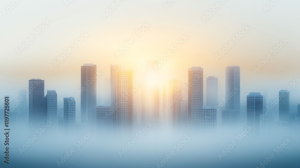 Fototapeta premium Hazy Sunrise Over a Smog-Covered Urban Skyline 10