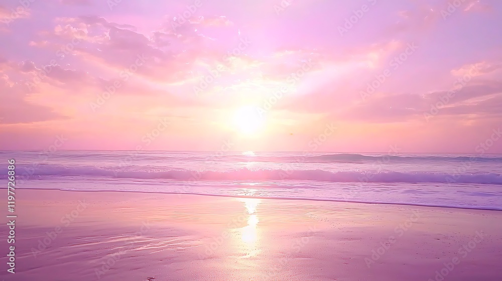Pink sunset ocean beach wave paradise travel postcard Pink sunset ocean beach wave paradise travel postcard