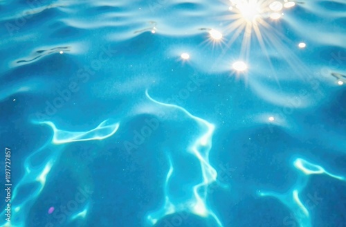 Close-up. The blue, clear water of the pool splashes in the sun's rays. Spa concept. photo