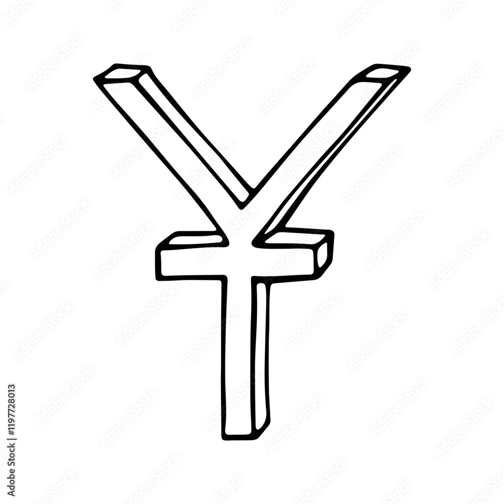 Obraz premium Hand drawn chinese yuan currency symbol. Brush stroke doodle. Single element for design