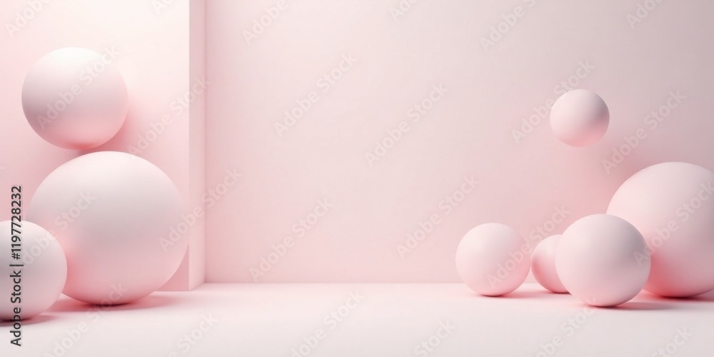 Fototapeta premium Pastel Pink Spheres Arranged in a Minimalist Studio Setting, Creating a Soft and Dreamy Aesthetic