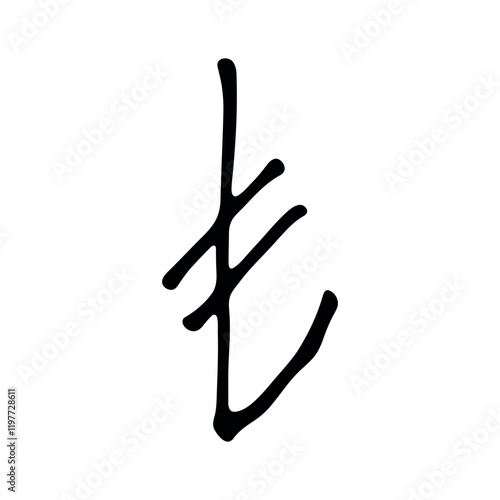 Hand drawn turkish lira currency symbol. Brush stroke doodle. Single element for design