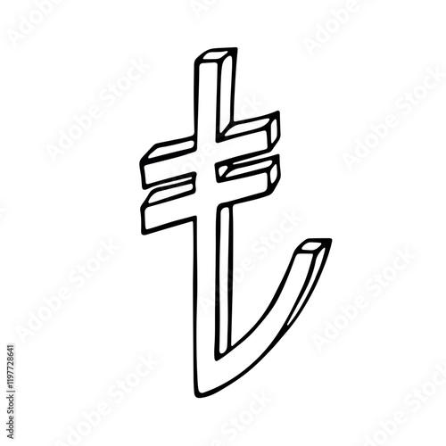 Hand drawn turkish lira currency symbol. Brush stroke doodle. Single element for design