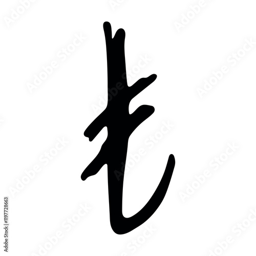 Hand drawn turkish lira currency symbol. Brush stroke doodle. Single element for design