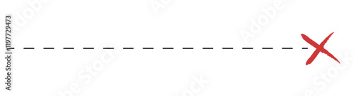Treasure map element. A dashed line and red X mark ink on the map, the treasure map with a dotted line, X marks the spot, dashed line to an X
