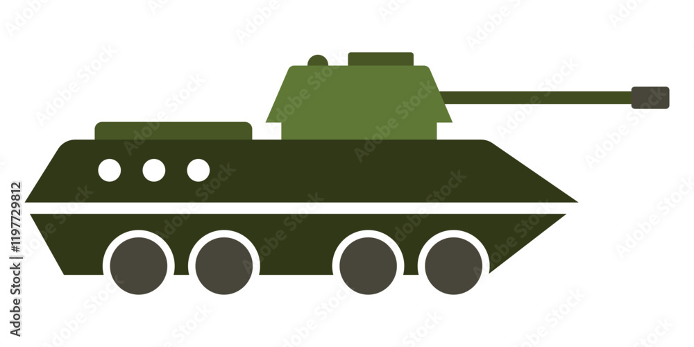 Fototapeta premium Tank icon trendy flat vector. Tank icon, vector symbol for website logo design. Tank military. Weapons for modern warfare. Simple tank green colour flat style isolated on white background.