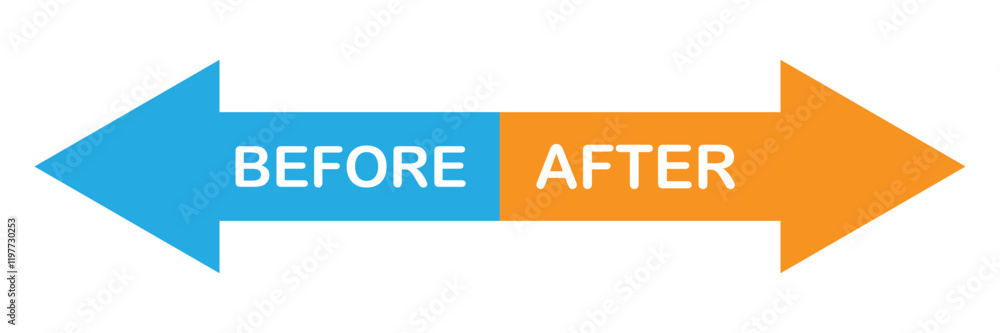 Before and after vector icon set. Comparison white background for graphic design. Seals with before and after left, right arrow symbol label icons. Vector illustration. EPS 10