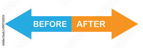 Before and after vector icon set. Comparison white background for graphic design. Seals with before and after left, right arrow symbol label icons. Vector illustration. EPS 10