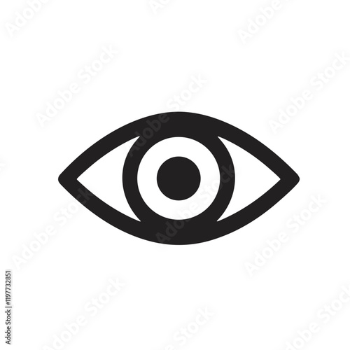 A minimalistic black-and-white line art icon of simple eye in a clean vector design that evokes clarity and vision