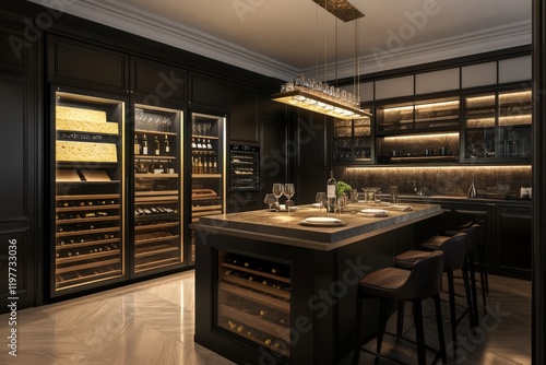 Wallpaper Mural Modern Dark Kitchen Wine Cellar and Cheese Storage Torontodigital.ca