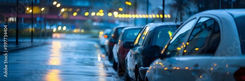 Wallpaper Mural Wet street during rainy evening with warm streetlight reflections Torontodigital.ca