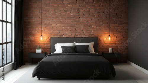 Wallpaper Mural Industrial style combines modern design with exposed brick elements. Modern bedroom with a brick wall and stylish decor. Torontodigital.ca