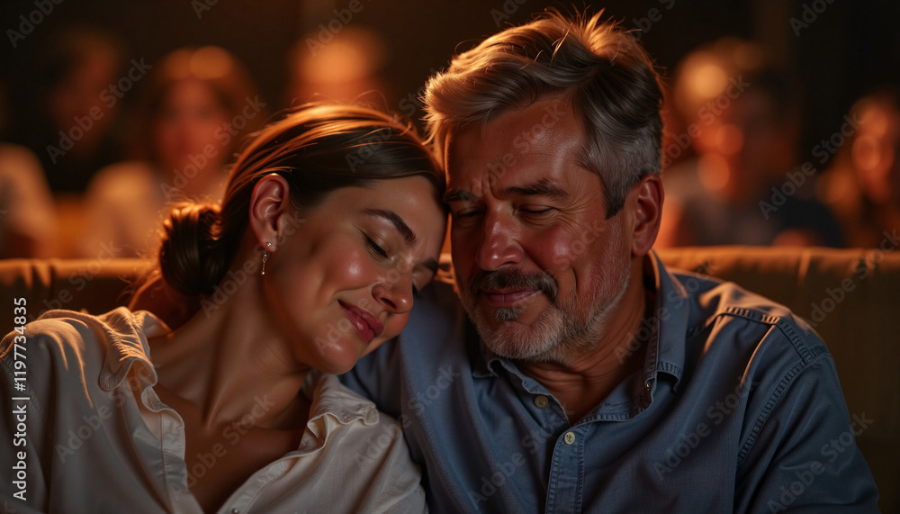 Intimate movie night with partner resting their head, emotional warmth Intimate movie night with partner resting their head, emotional warmth