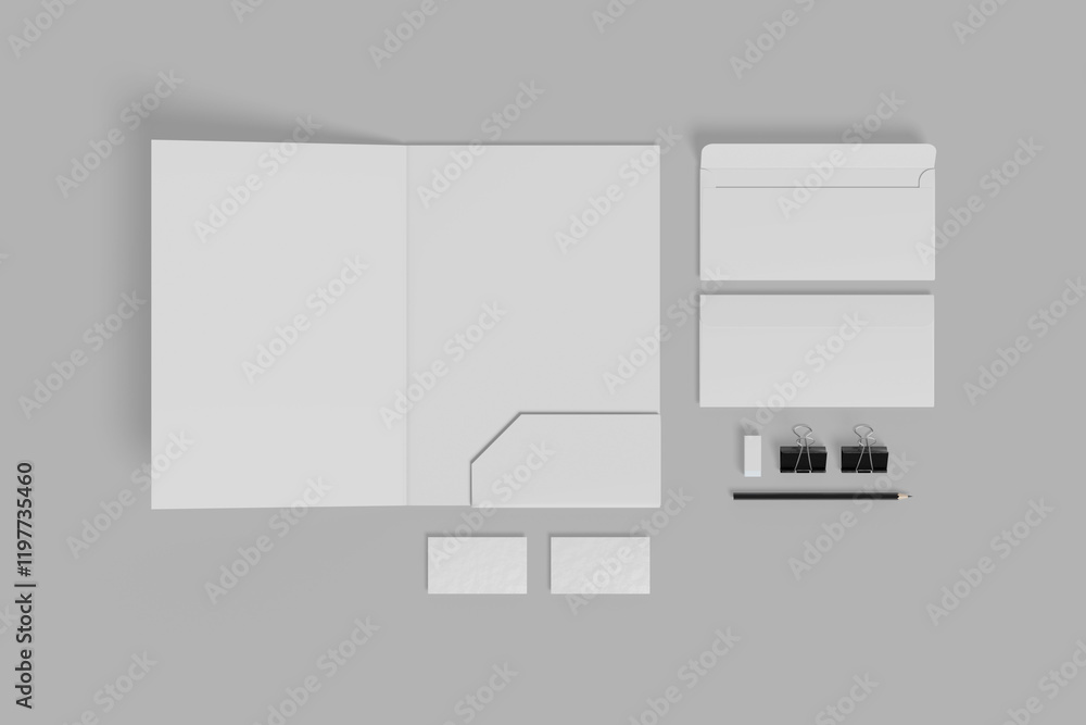 Corporate identity stationery mock up isolated on gray background. 3D illustrating Corporate identity stationery mock up isolated on gray background. 3D illustrating
