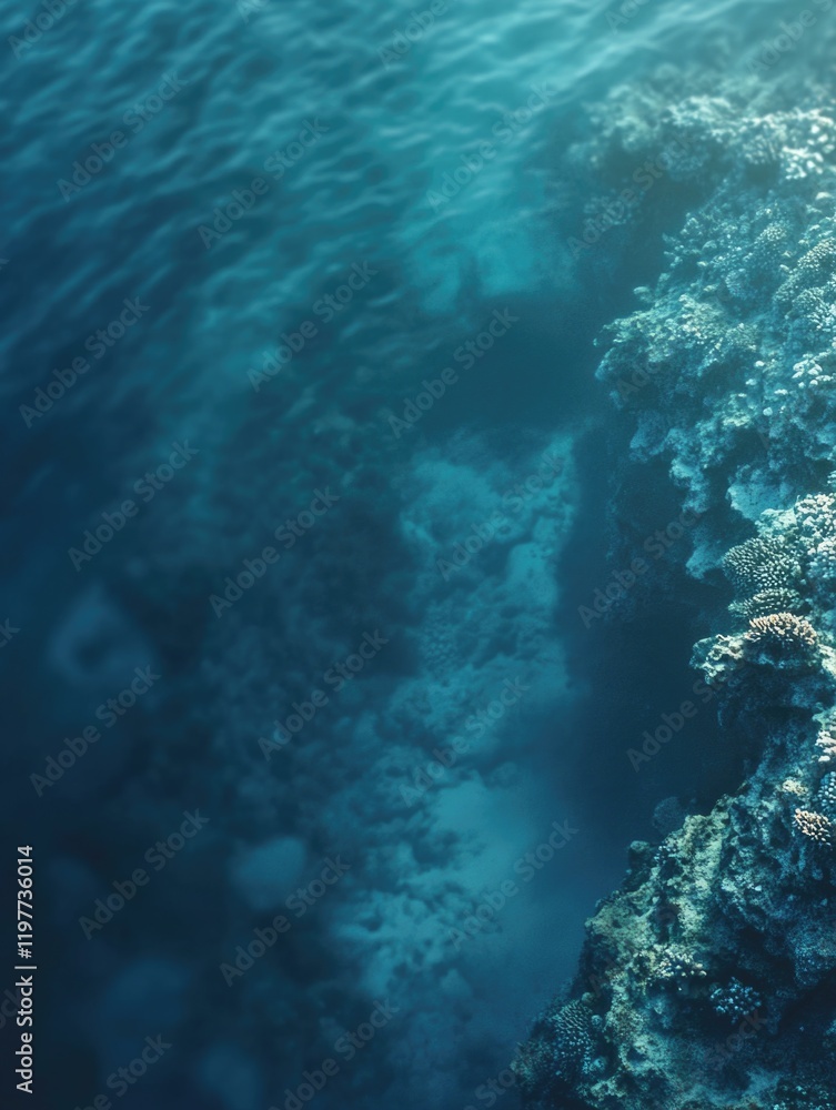 Fototapeta premium Underwater view of ocean floor with coral and marine life. Depth of sea is shallow.