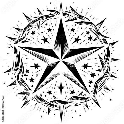 Star with thorn stem vector design