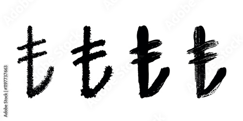 Hand drawn turkish lira currency symbol set Brush stroke doodle Single element for design