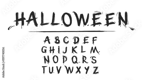 Halloween. Alphabet. Letters font letters for print, ABC set in the style of careless brush strokes and drips, handwritten vector dark scary calligraphy, doodle