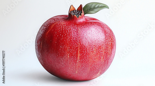 Color pencil illustration of a single pomegranate, textured details, white background