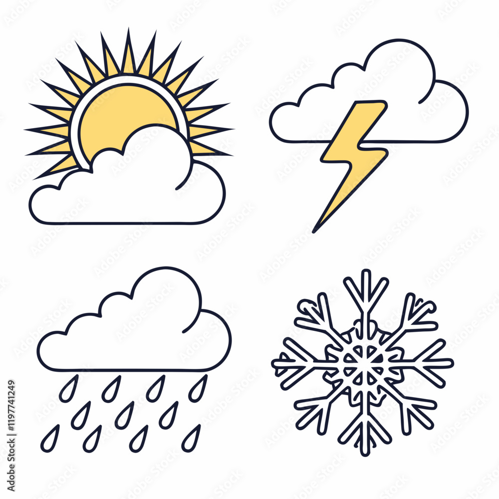 Fototapeta premium Minimal weather icons with trendy flat design