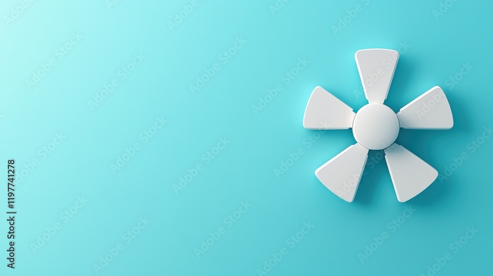 White fan blades on turquoise background, minimal and modern design White fan blades on turquoise background, minimal and modern design