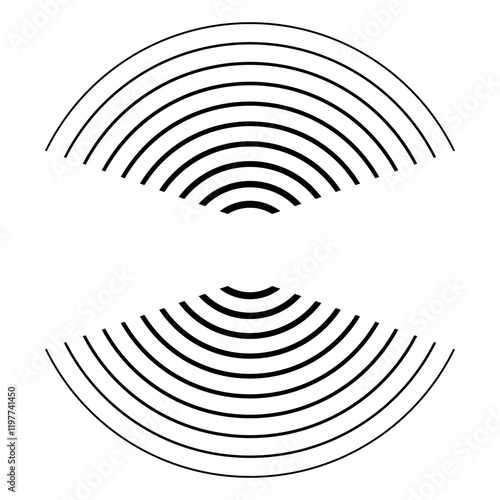 Circle black earthquake icon set. Round vibration graphic or black alert radar. Radio signal. Symbol of waveform burst rays. Concentric circles isolated on white background. Concentric circulation. 77