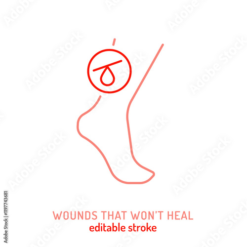 Wounds that wont heal. Medical symptom. Editable stroke