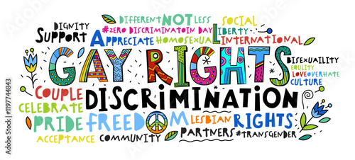 Vibrant Gay Rights word cloud with colorful typography