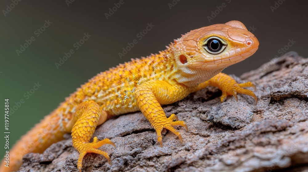 Yellow lizard on wood, close-up, blurred background, nature photography, wildlife Yellow lizard on wood, close-up, blurred background, nature photography, wildlife