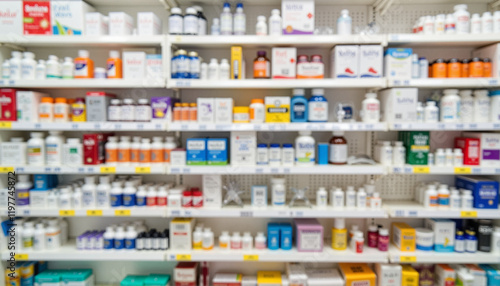 Pharmacy shelves filled with flu medicine and vitamins, healthcare concept, Flu Season Care
