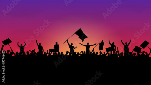 Protest crowd holding up placard 