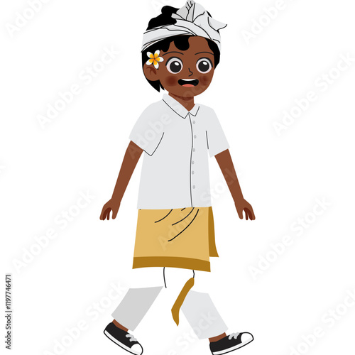 Balinese Boy Walking with Traditional Attire