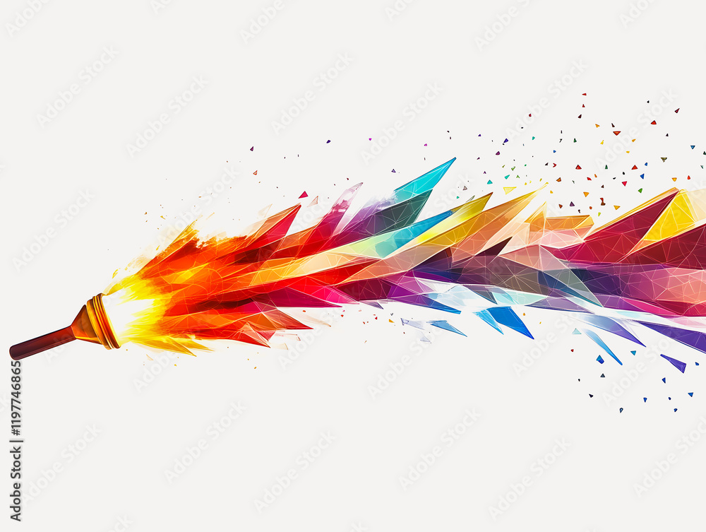 Obraz premium A dynamic digital artwork of the Olympic torch for the 2028 A dynamic digital artwork of the Olympic torch for the 2028 Los Angeles Games, featuring the USA flag in an abstract, geometric explosion.