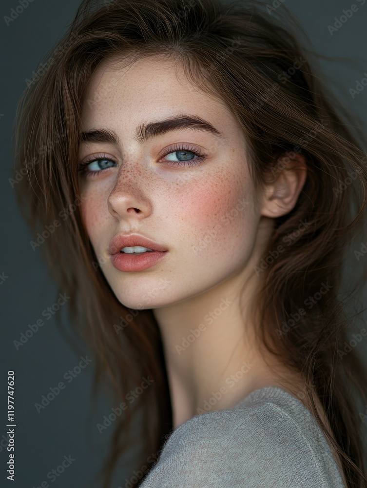 Fototapeta premium Elegant Woman with Dynamic Eyes and Bold Lips