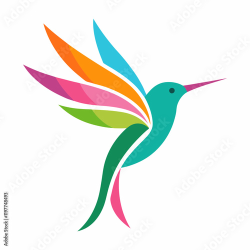 Vibrant colorful hummingbird logo design for a nature-themed brand.