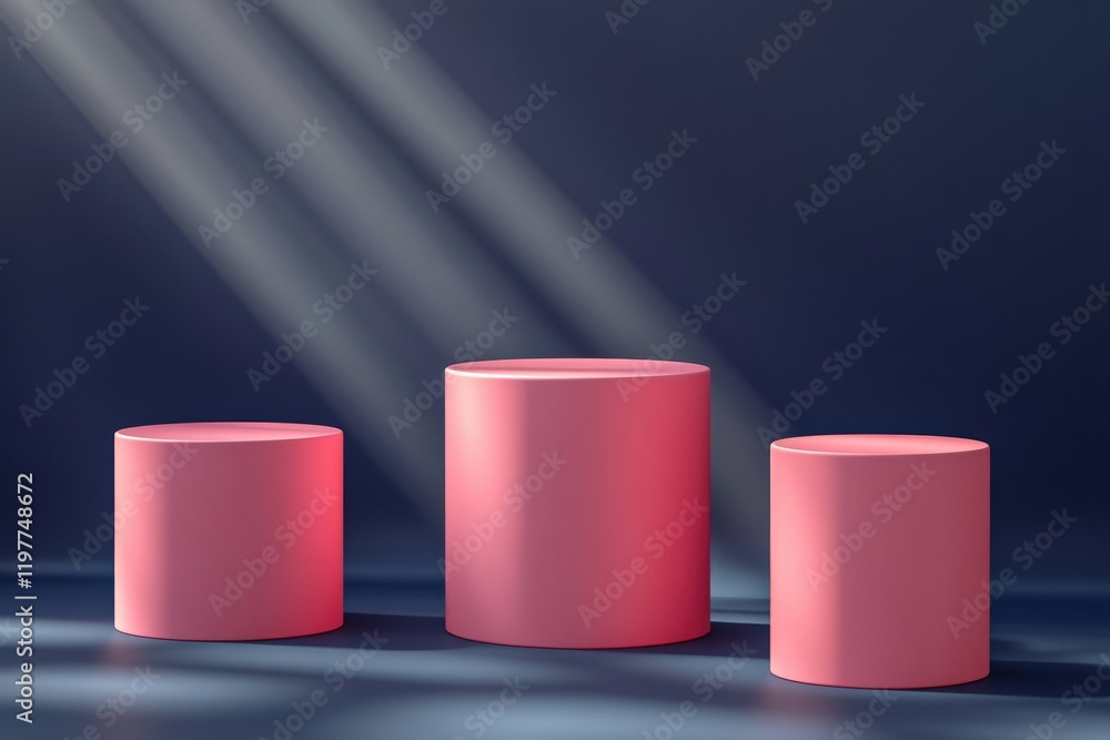 Three Pink Cylindrical Displays Three Pink Cylindrical Displays