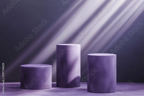 Three Purple Cylindrical Displays