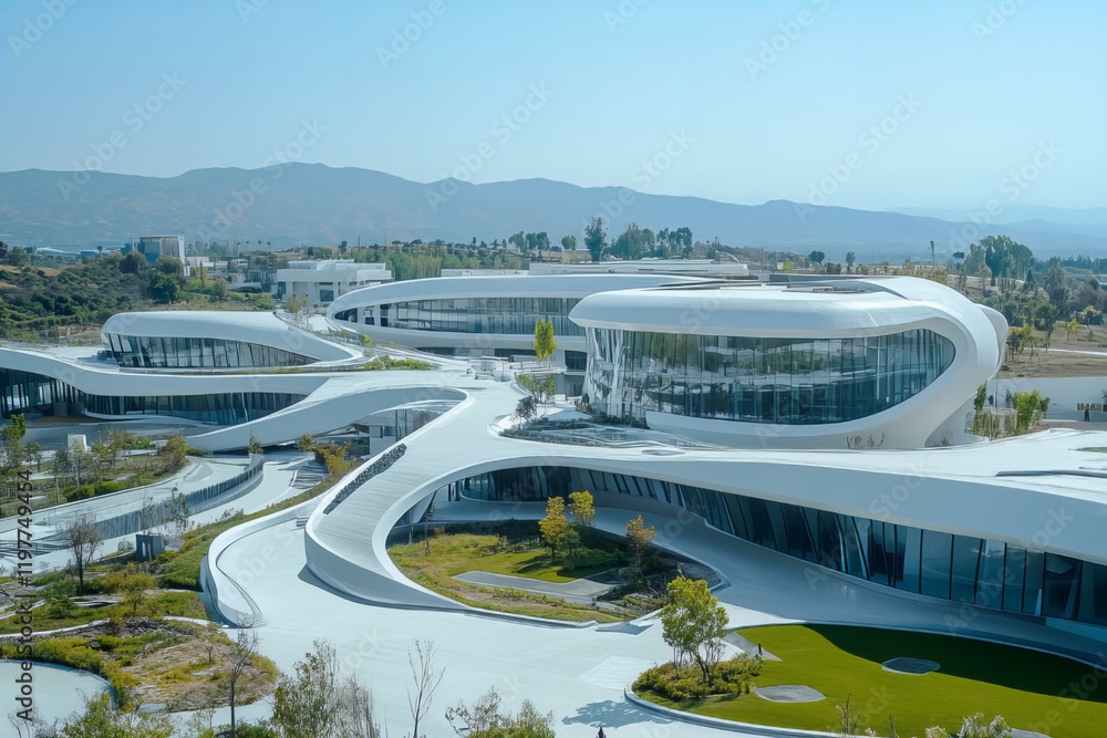 Fototapeta premium Drone shot of future city 