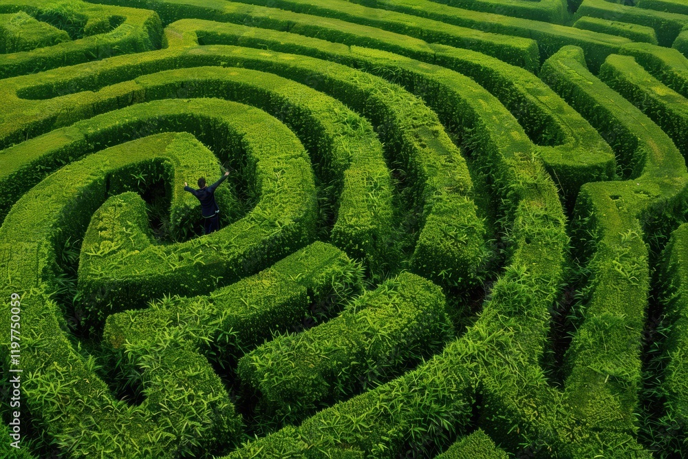 Woman entering maze, symbolizing life’s journey and hard choices. Woman entering maze, symbolizing life’s journey and hard choices.