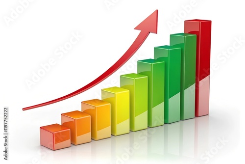 growing colorful bar chart with red up arrow on white background with reflection, 3d illustration Free Download growing colorful bar chart with red up arrow on white background with reflection, 3d illustration - GFXLoad