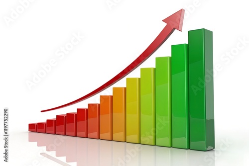 growing colorful bar chart with red up arrow on white background with reflection, 3d illustration Free Download growing colorful bar chart with red up arrow on white background with reflection, 3d illustration - GFXLoad