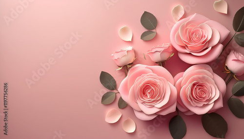 Obraz na płótnie A beautiful arrangement of pink roses on a soft pink background. The roses are in full bloom and have a delicate, almost papery quality. w salonie